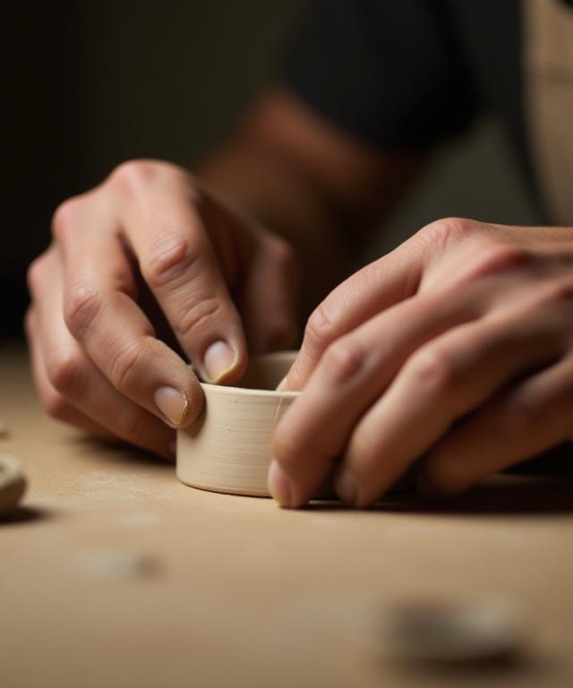 セラミックの表面を丁寧に仕上げている職人の手元